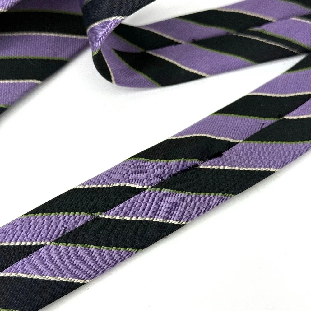 VTG Ossomani Purple Black‎ Striped Silk Necktie Handmade Extra Long 67